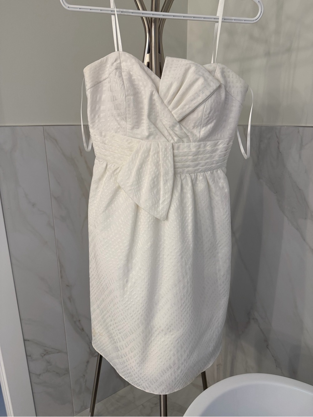 White Strapless Bow-Accent Mini Dress